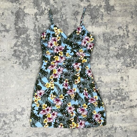 NWT JOA Tropical Print Mini Dress Sleeveless Faux Wrap Floral Hibiscus Sz S - Picture 5 of 14